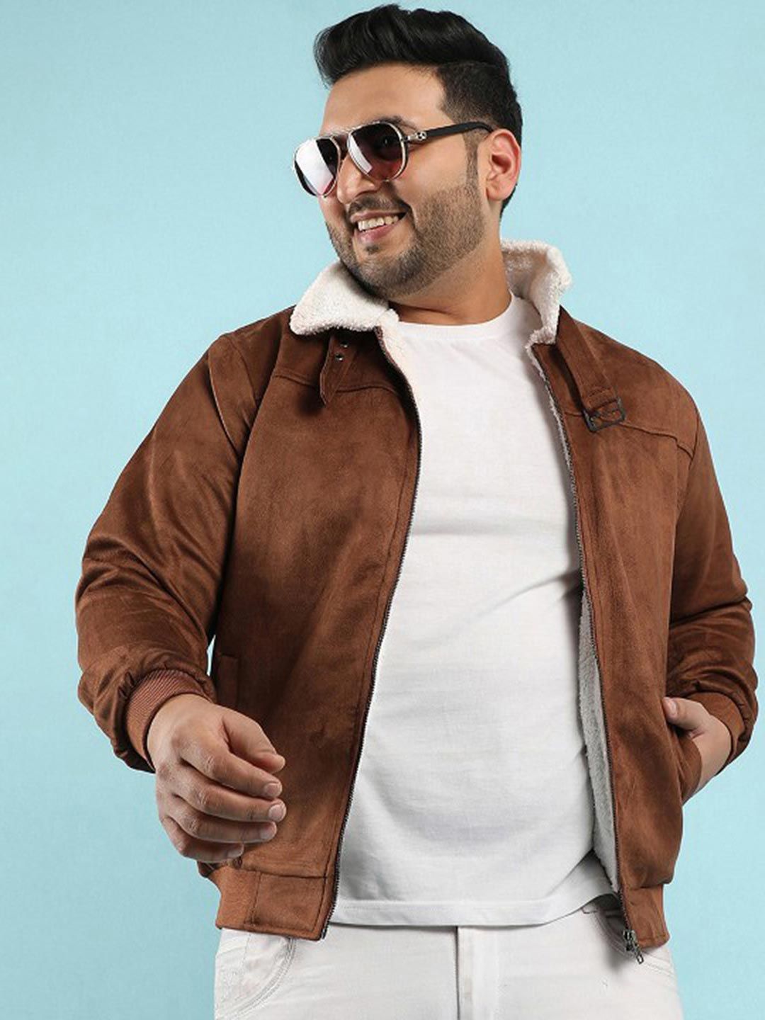 Instafab Plus Instafab Plus Men Suede Windcheater Outdoor Bomber Jacket