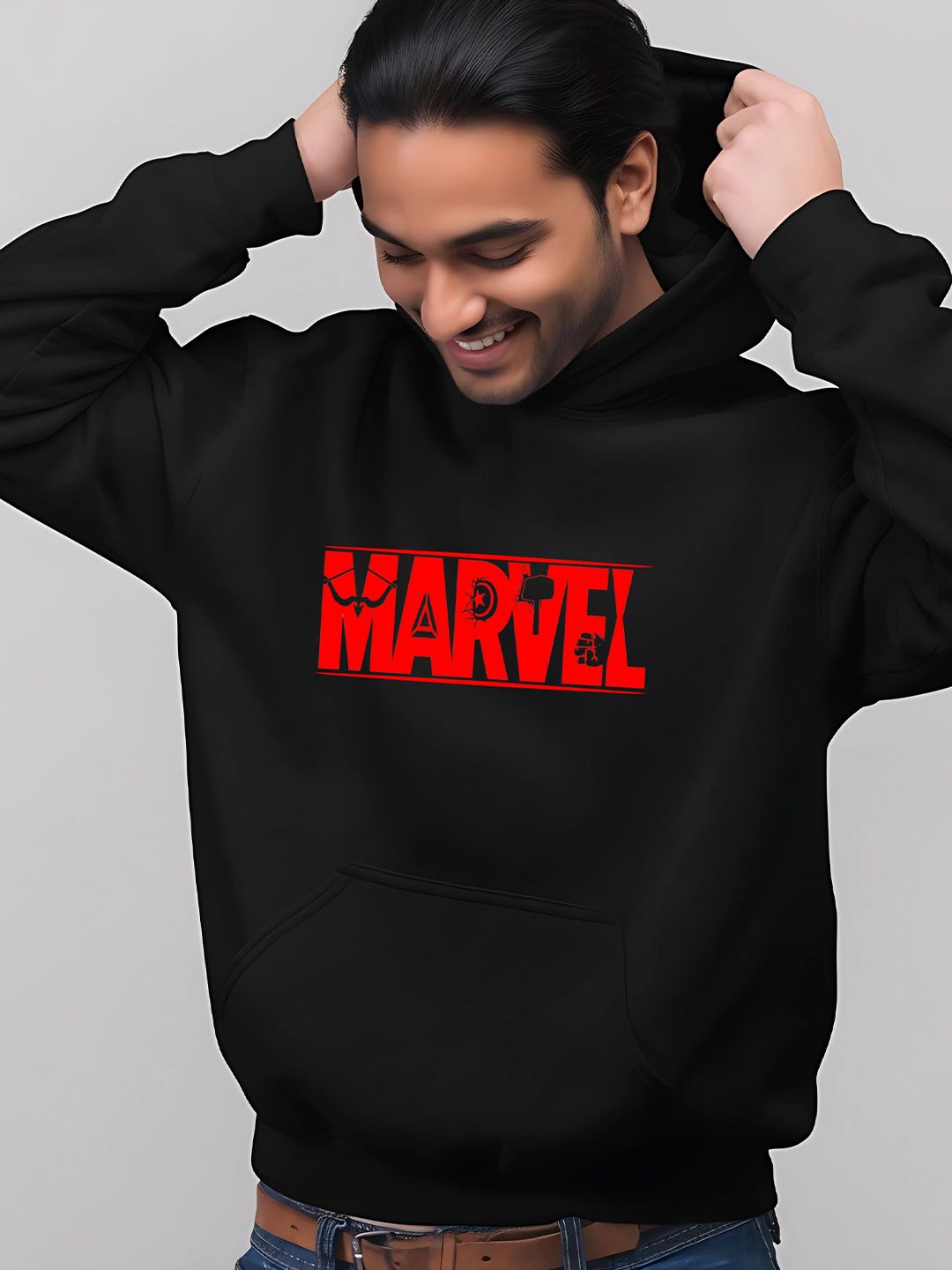 BRATMA Men Printed Hooded Sweatshirt
