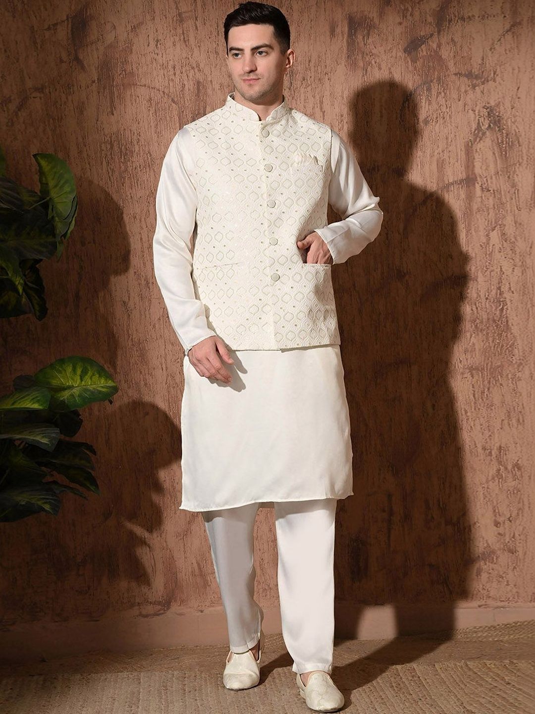 Aesthelia Embroidered Satin Nehru Jackets