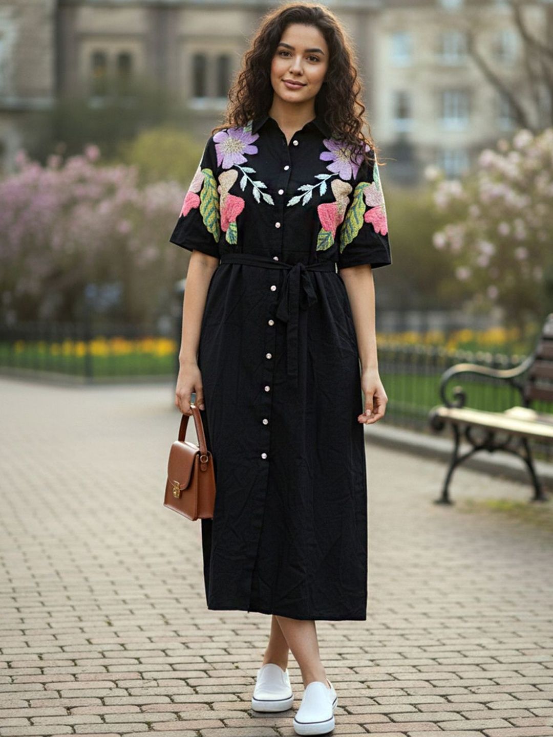Buy Zolo Label Floral Embroidered Shirt Midi Dress - Dresses for