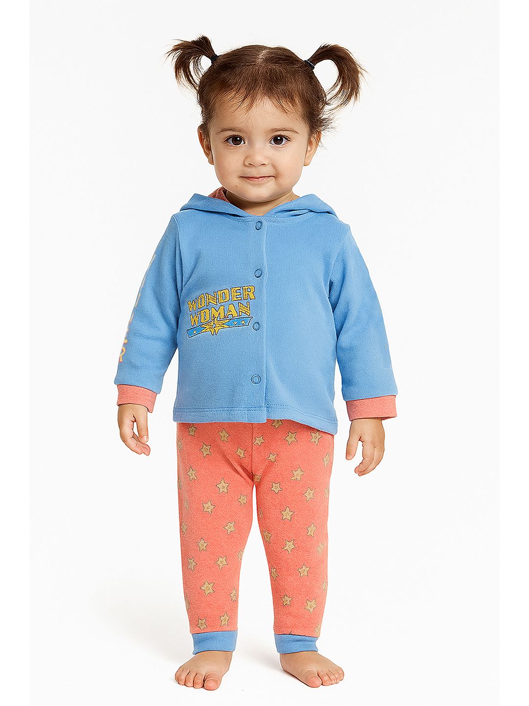 Moms Love Girls Blue & Coral Pink Hooded Sweatshirt with Joggers