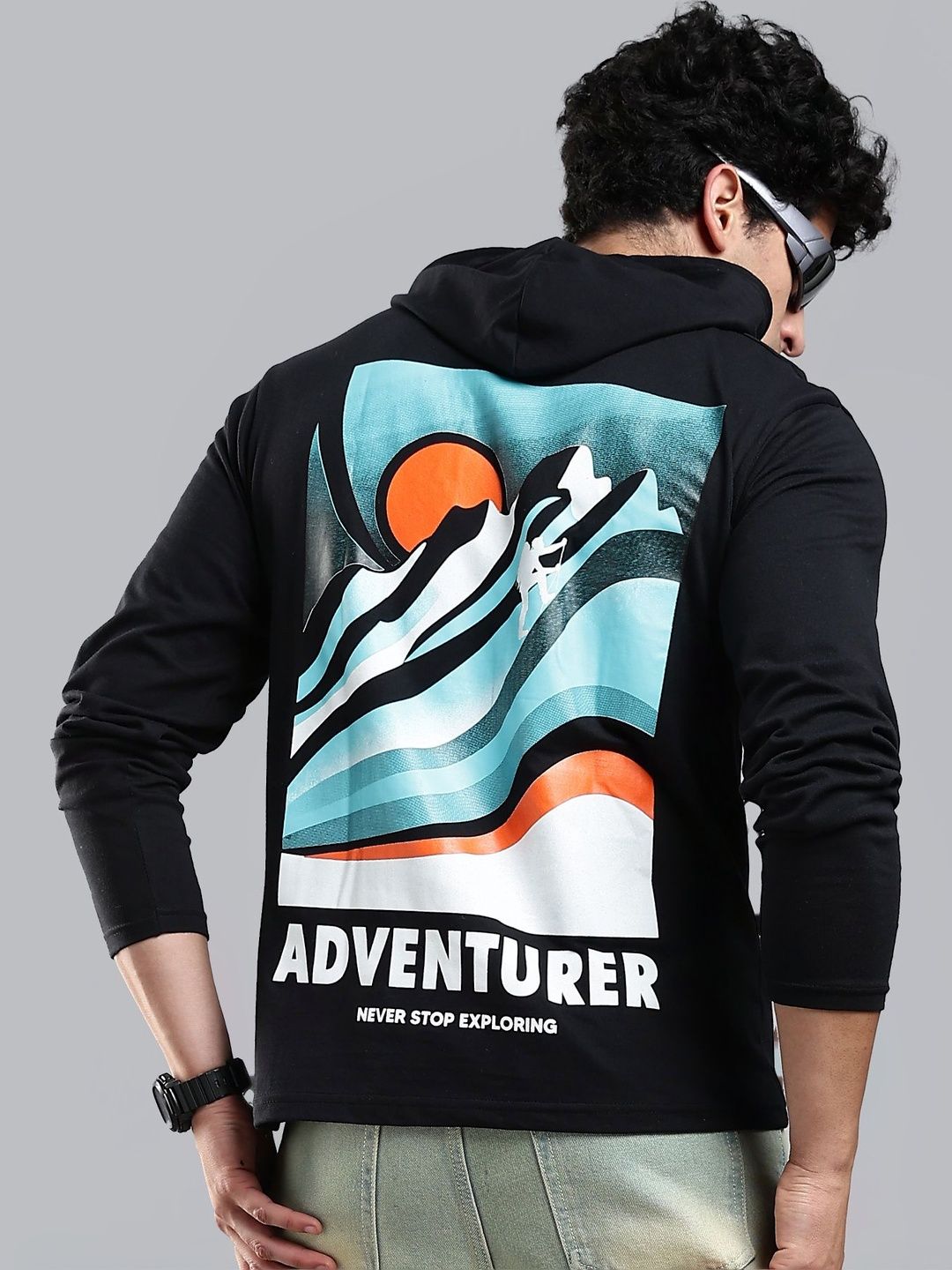 LEWEL Men Printed Hooded T-shirt