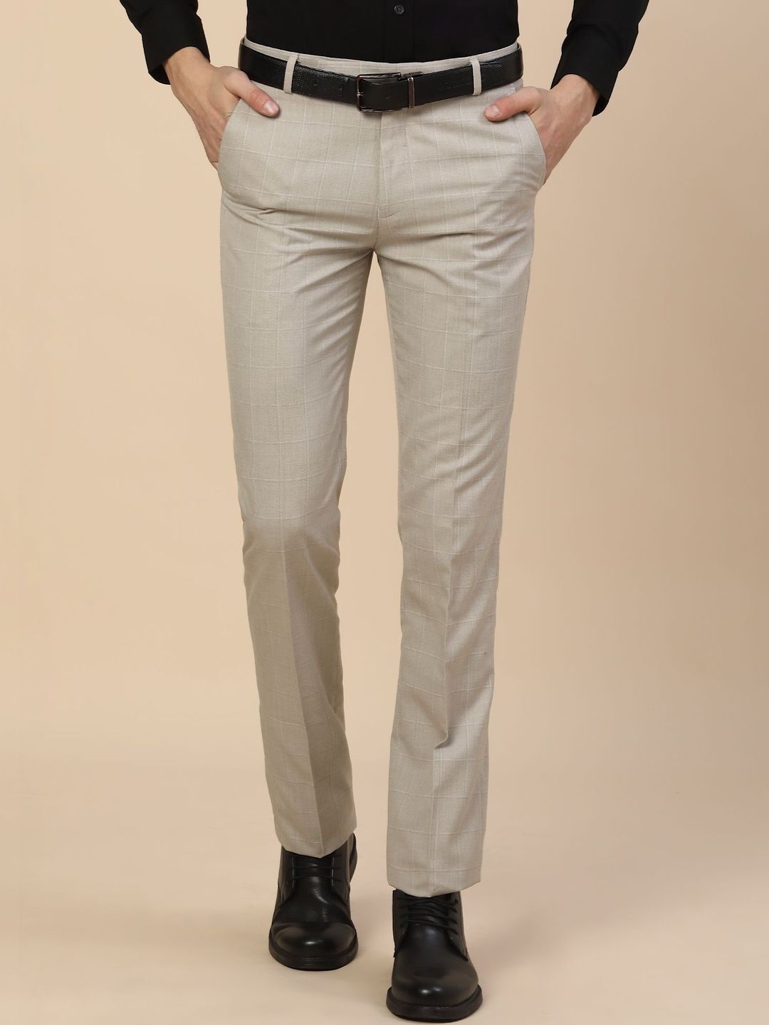 Cantabil Men Checked Comfort Trousers