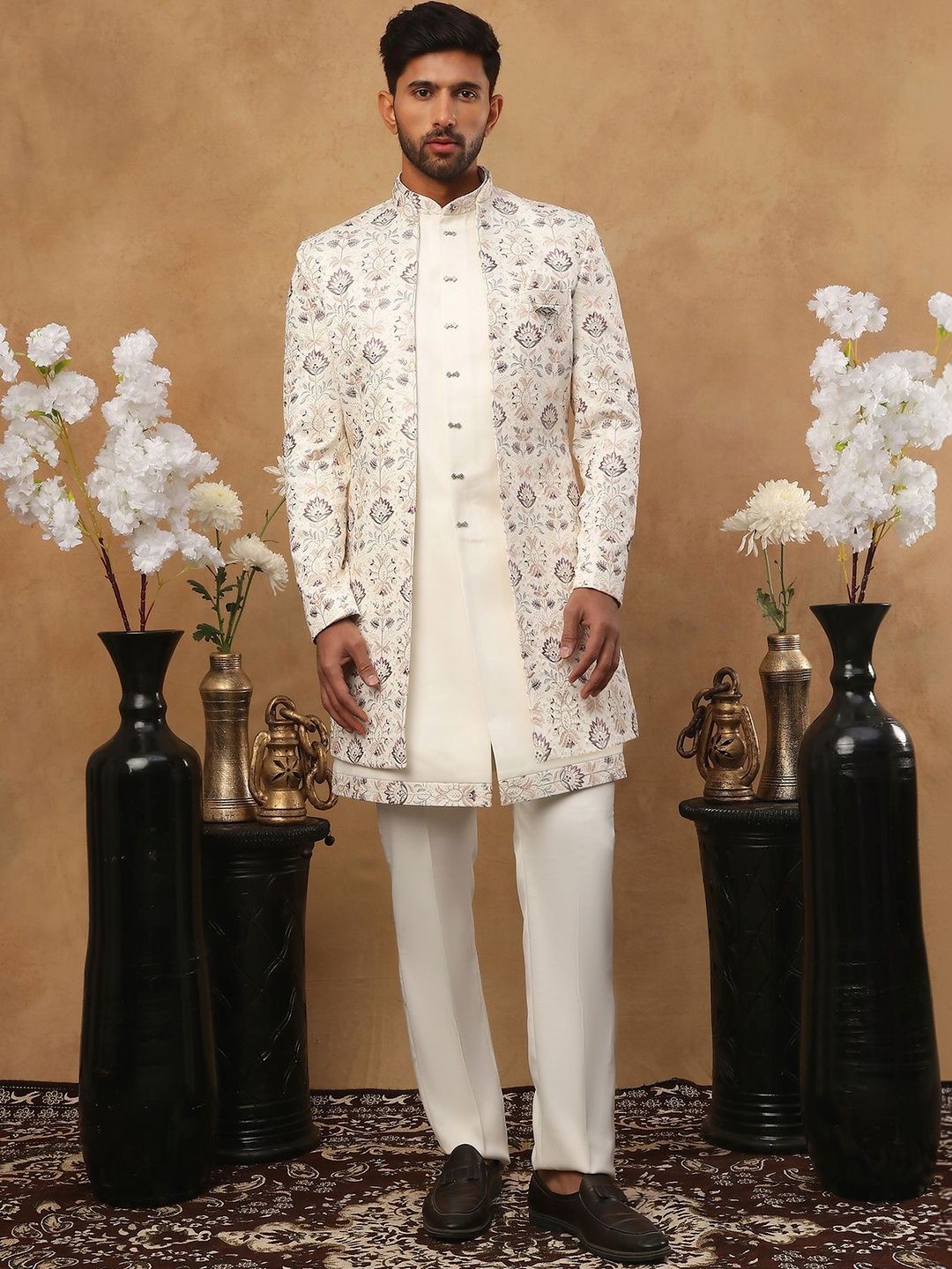 Jompers Embroidered Mandarin Collared Sherwani Set