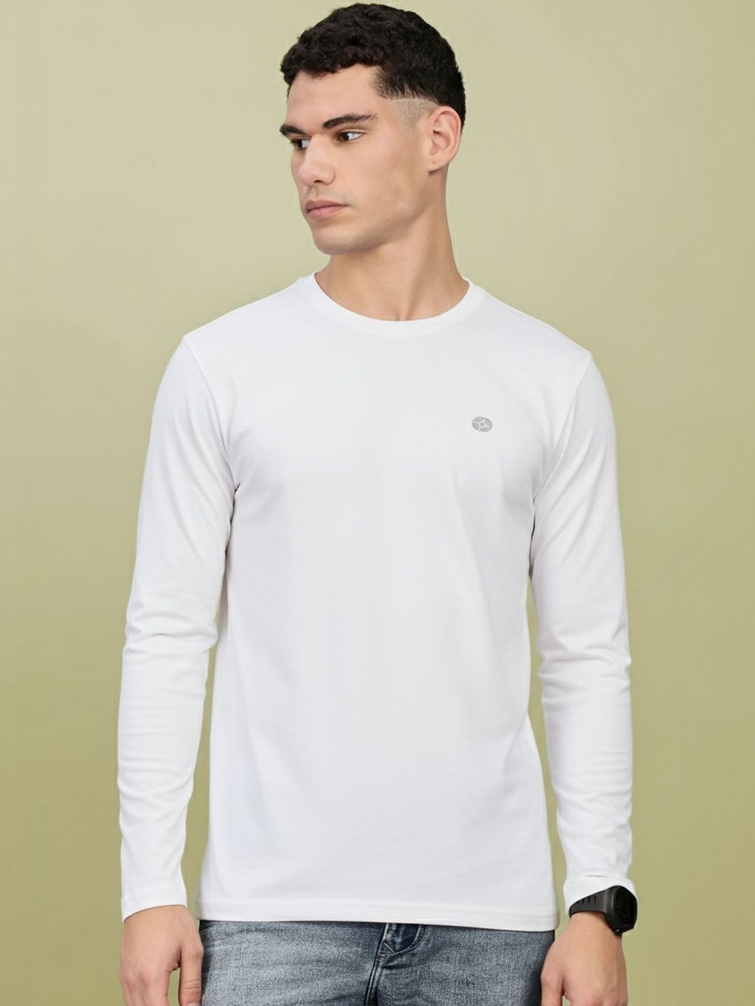 LUX NITRO Men Solid Crew Neck Long Sleeve Cotton Regular Fit T-Shirt