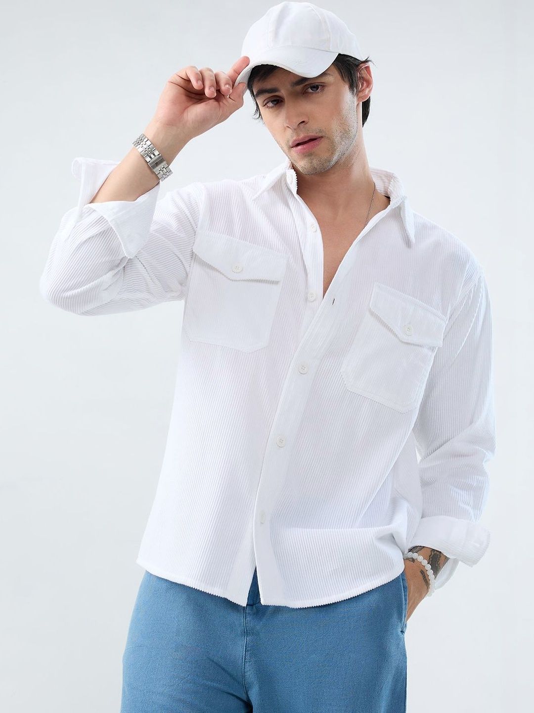 VASTRADO Winter Corduroy Cotton Long Sleeves Slim Fit Shirt
