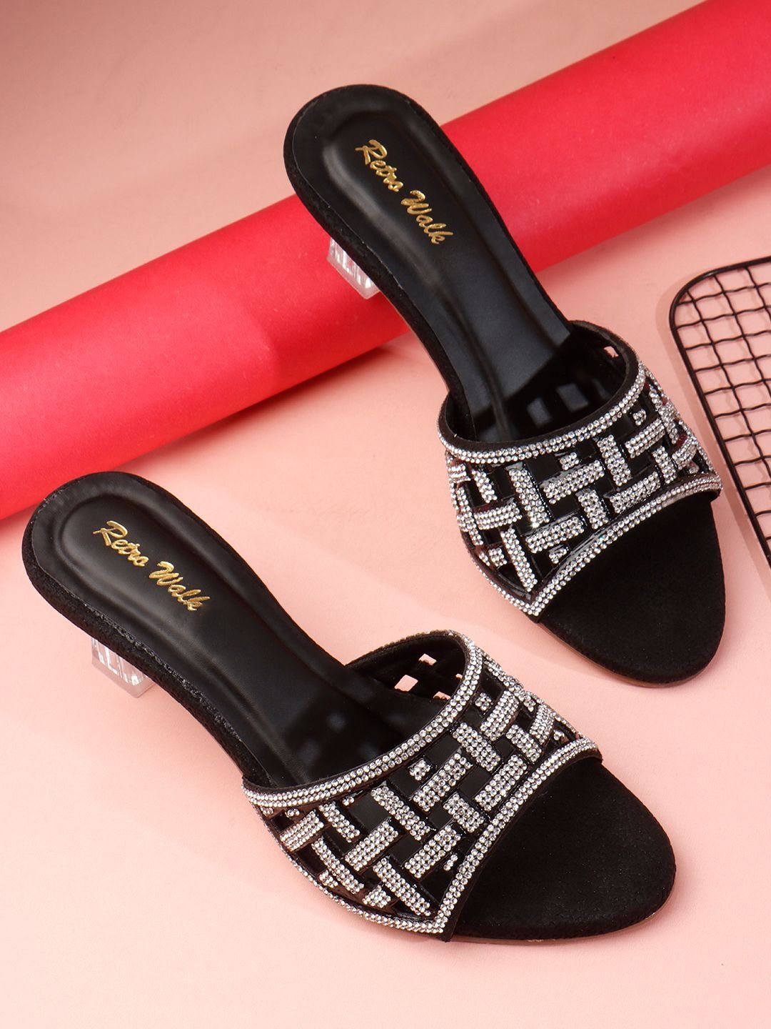 Retro Walk Embellished Party Block Sandals