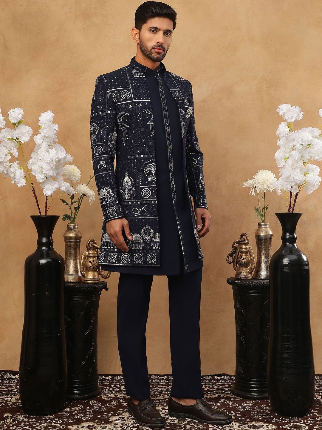 Jompers Embroidered Mandarin Collared Sherwani Set