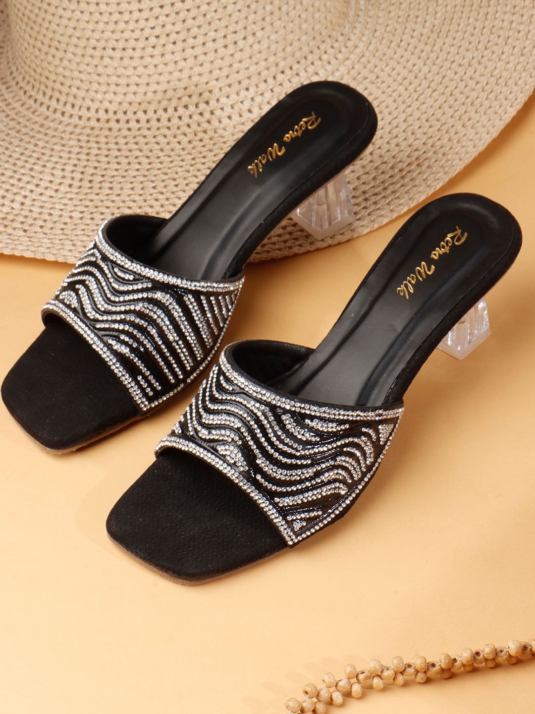 Retro Walk Embellished Party Block Mules