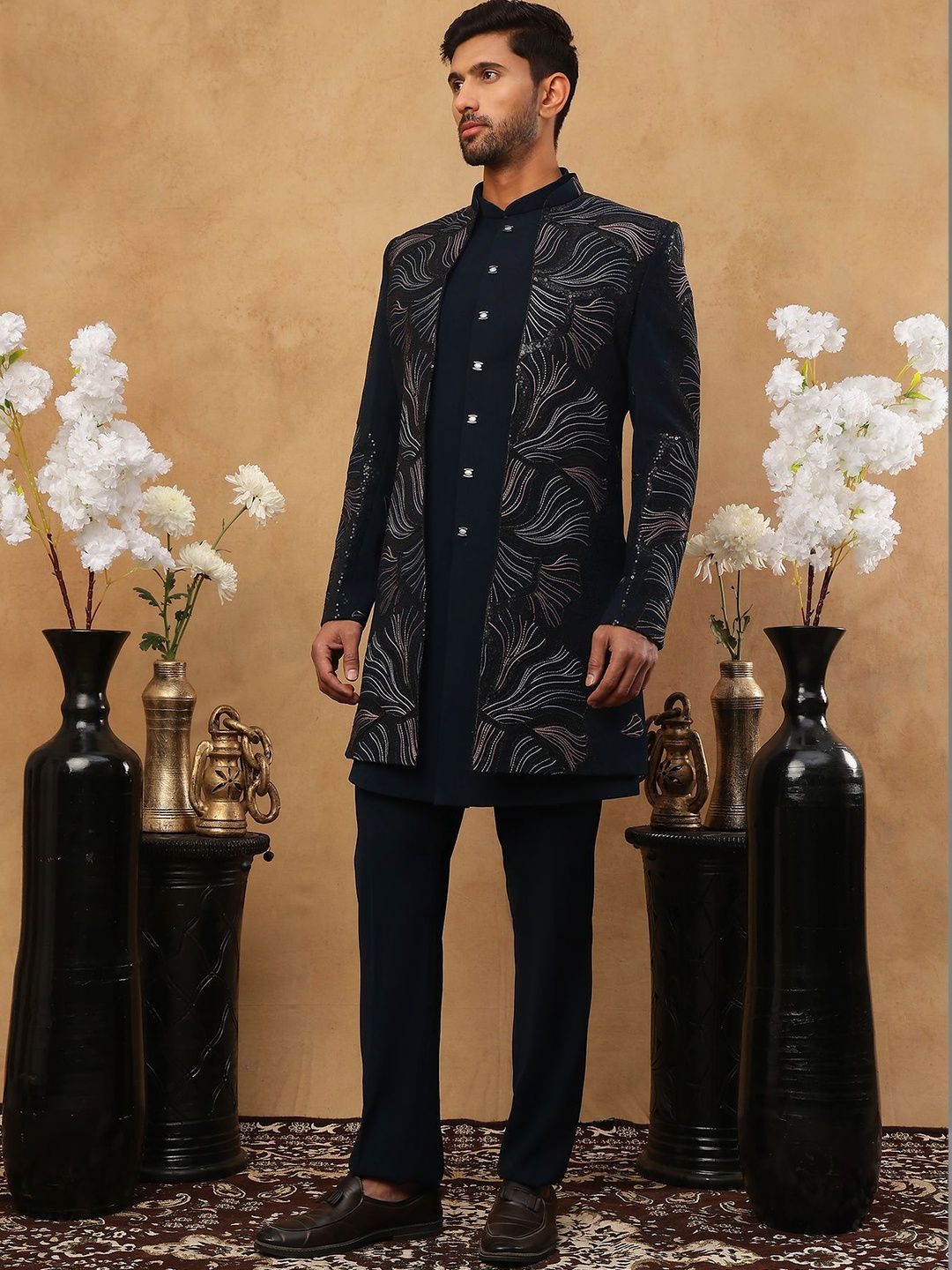 Jompers Embroidered Mandarin Collared Sherwani Set