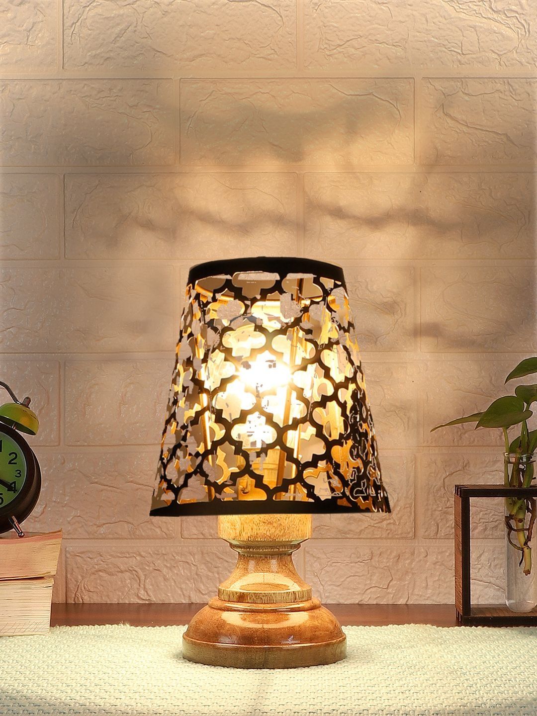 Aura Black Textured Wood Industrial Frusturical Shaped Table Lamp