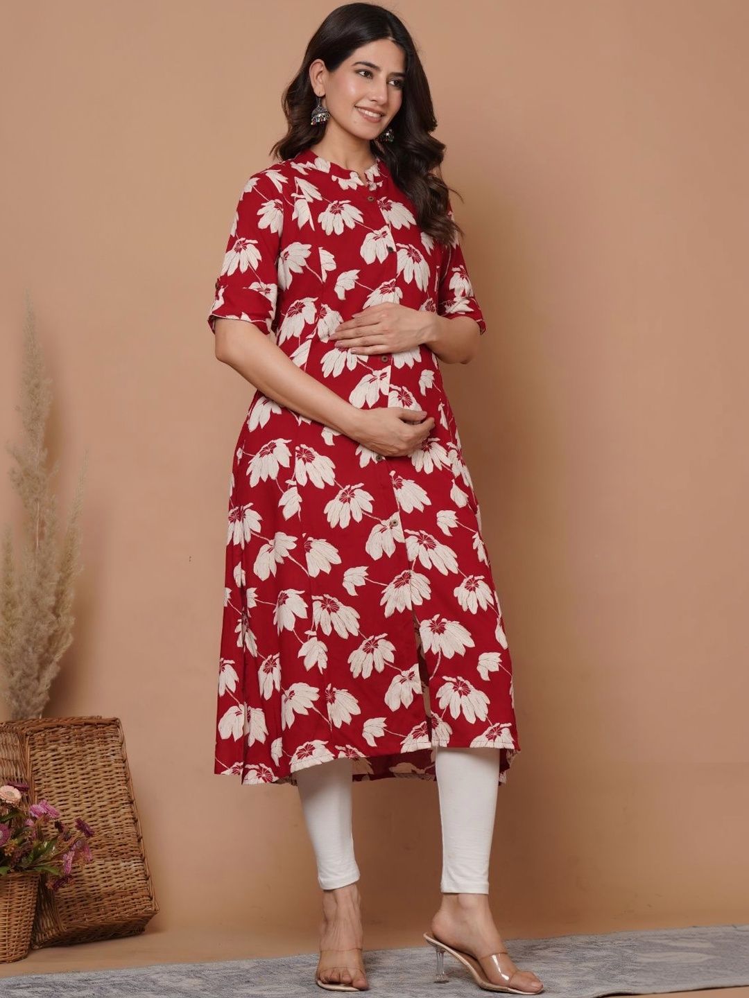 MomsBae Floral Printed Pure Cotton Kurti