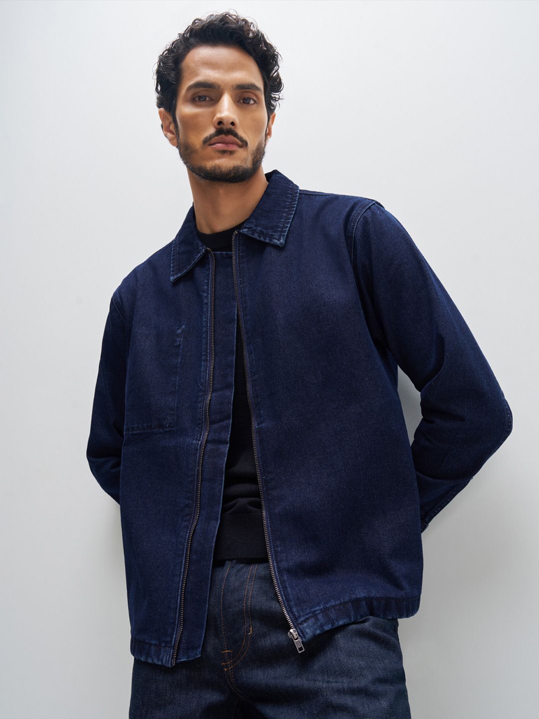 【Ats】ZipDesign DenimShirt Jacket Buy XYXX Men Solid Cotton Denim Zipper jacket - Jackets for Men