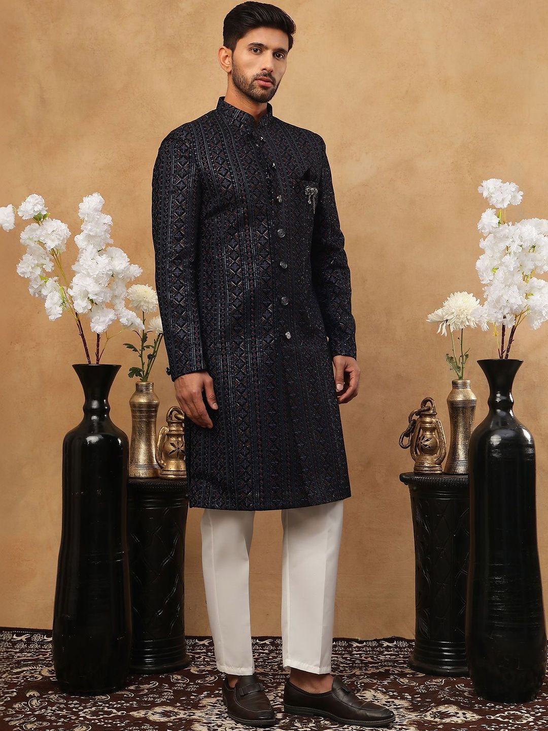 Jompers Embroidered Mandarin Collared Sherwani Set