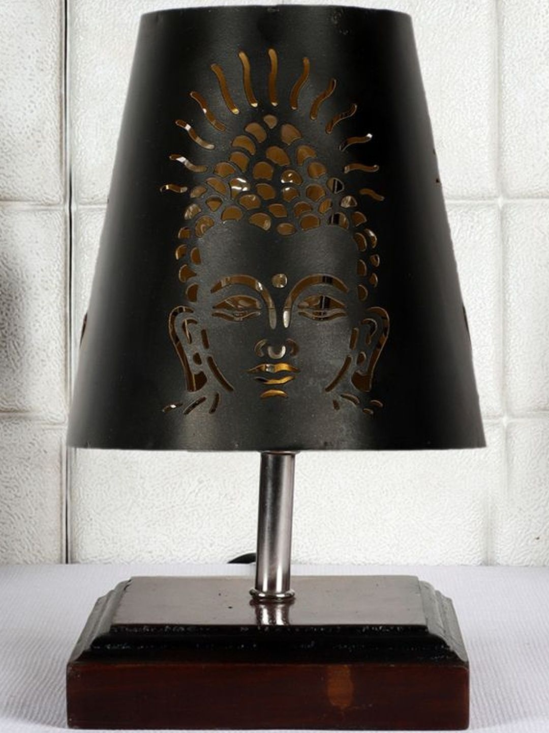 Aura Black Textured Wood Frusturical Shaped Table Lamp