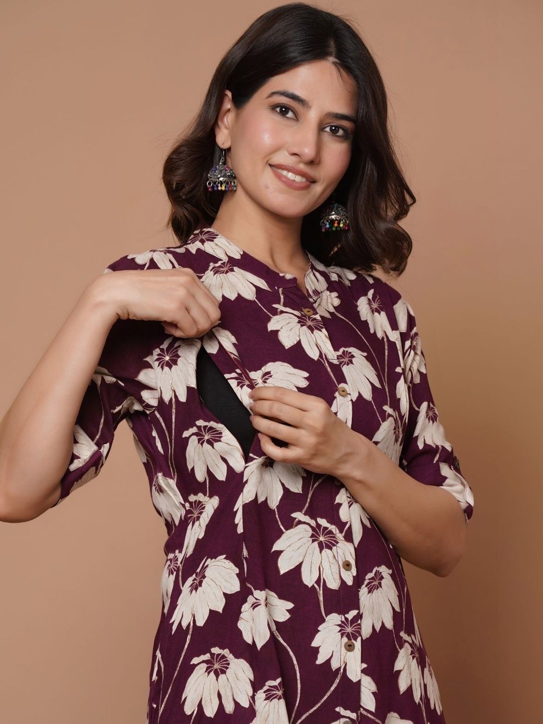 MomsBae Botanical Printed Pure Cotton Kurti