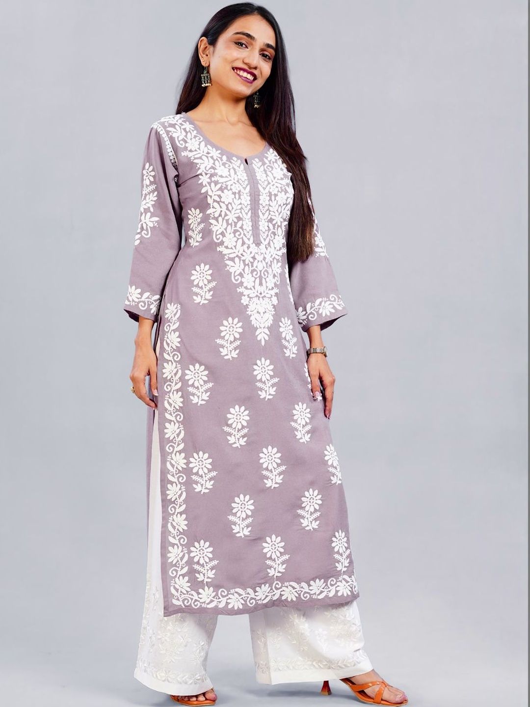 Kurta Set colorkosh Women Floral Embroidered Regular Thread Work Kurta with Palazzos