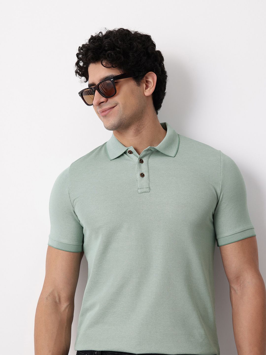 Mast & Harbour Self Design Polo Collar T-shirt