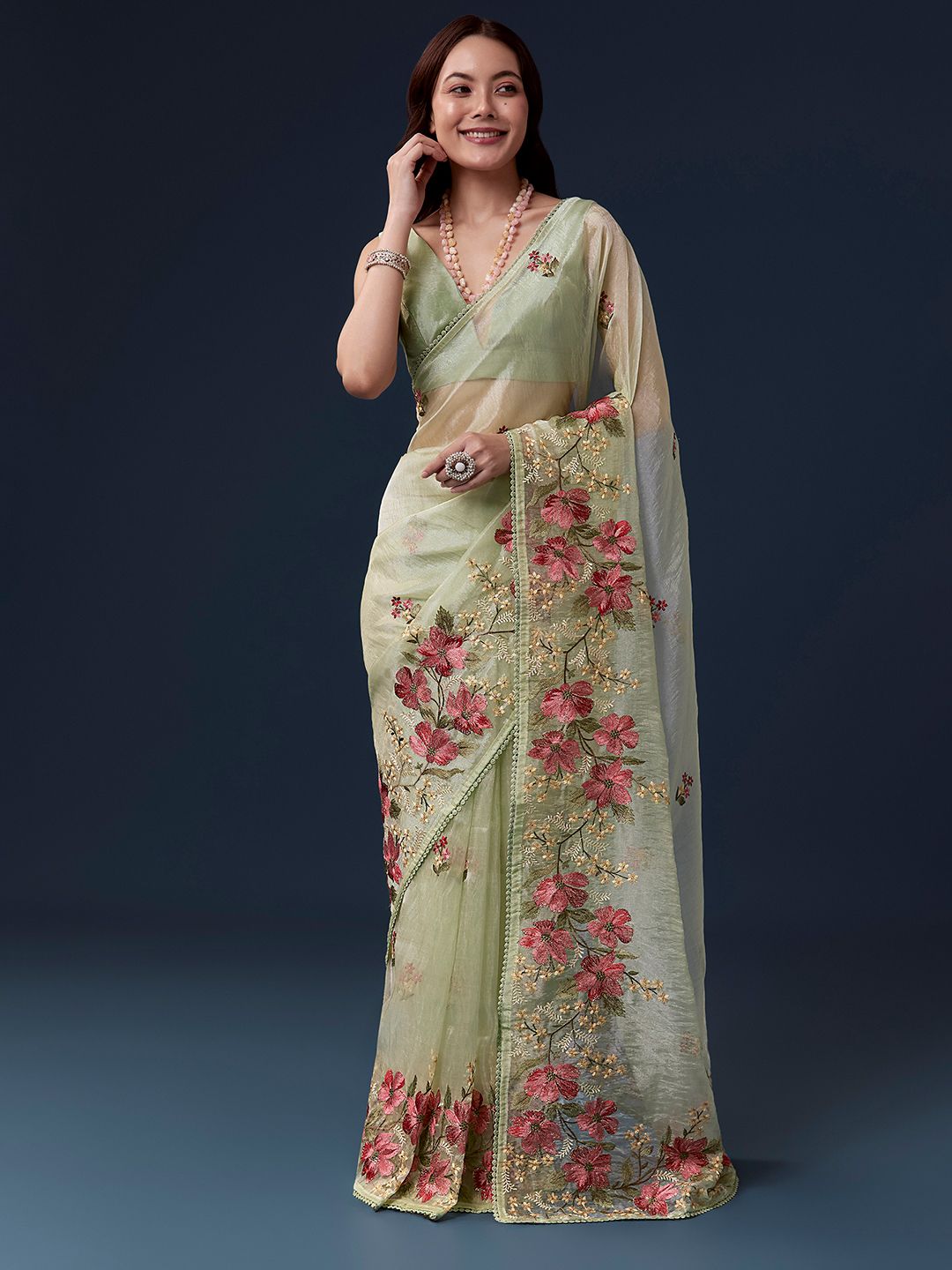 Floral Tissue Saree KALKI Fashion Floral Embroidered Tissue Heavy Work Saree