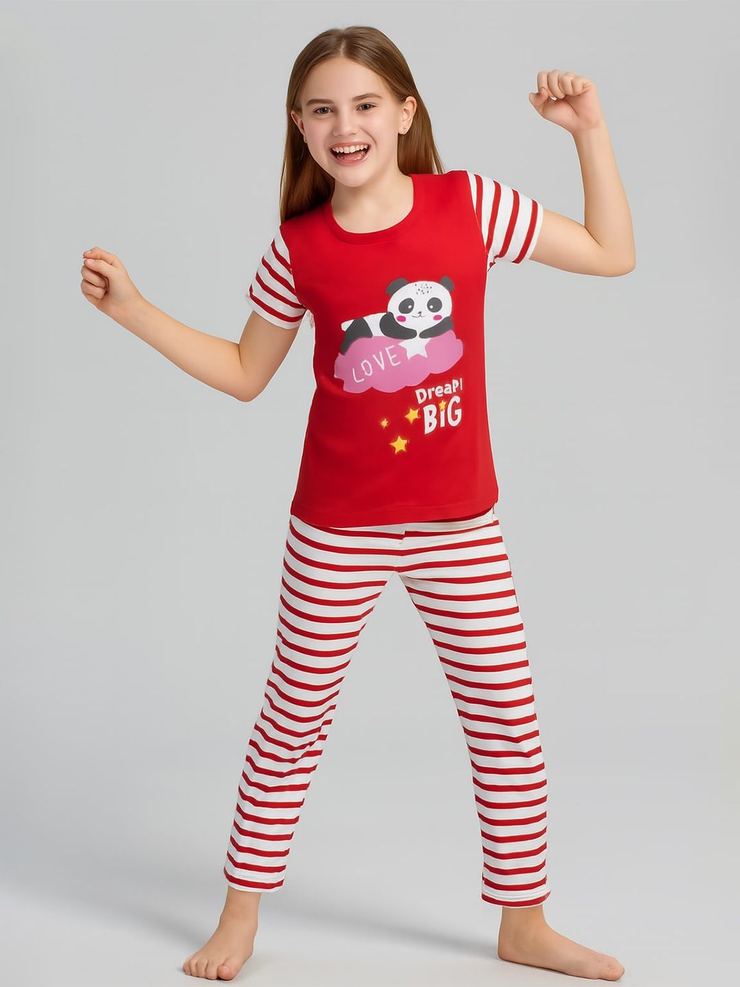 Todd N Teen Kids Girls Red & Pink Cartoon Characters Printed Night suit