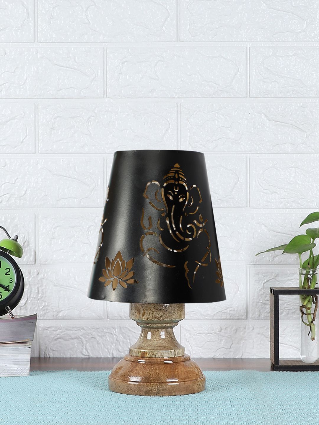Aura Black Wood Frusturical Shaped Table Lamp