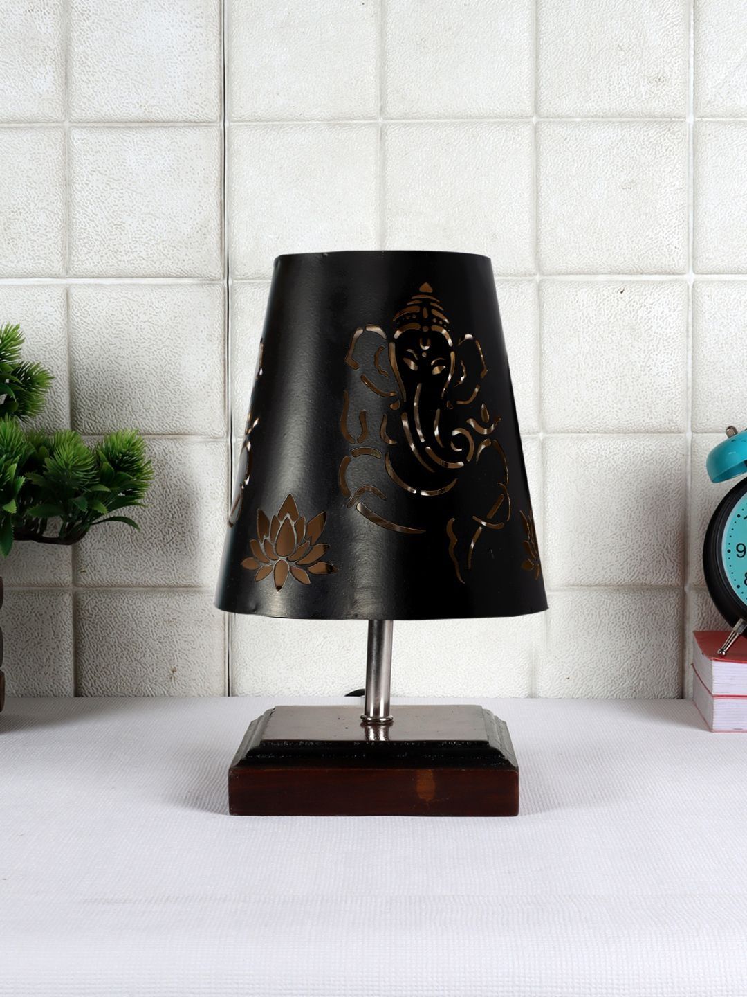 Aura Black Wood Frusturical Shaped Table Lamp