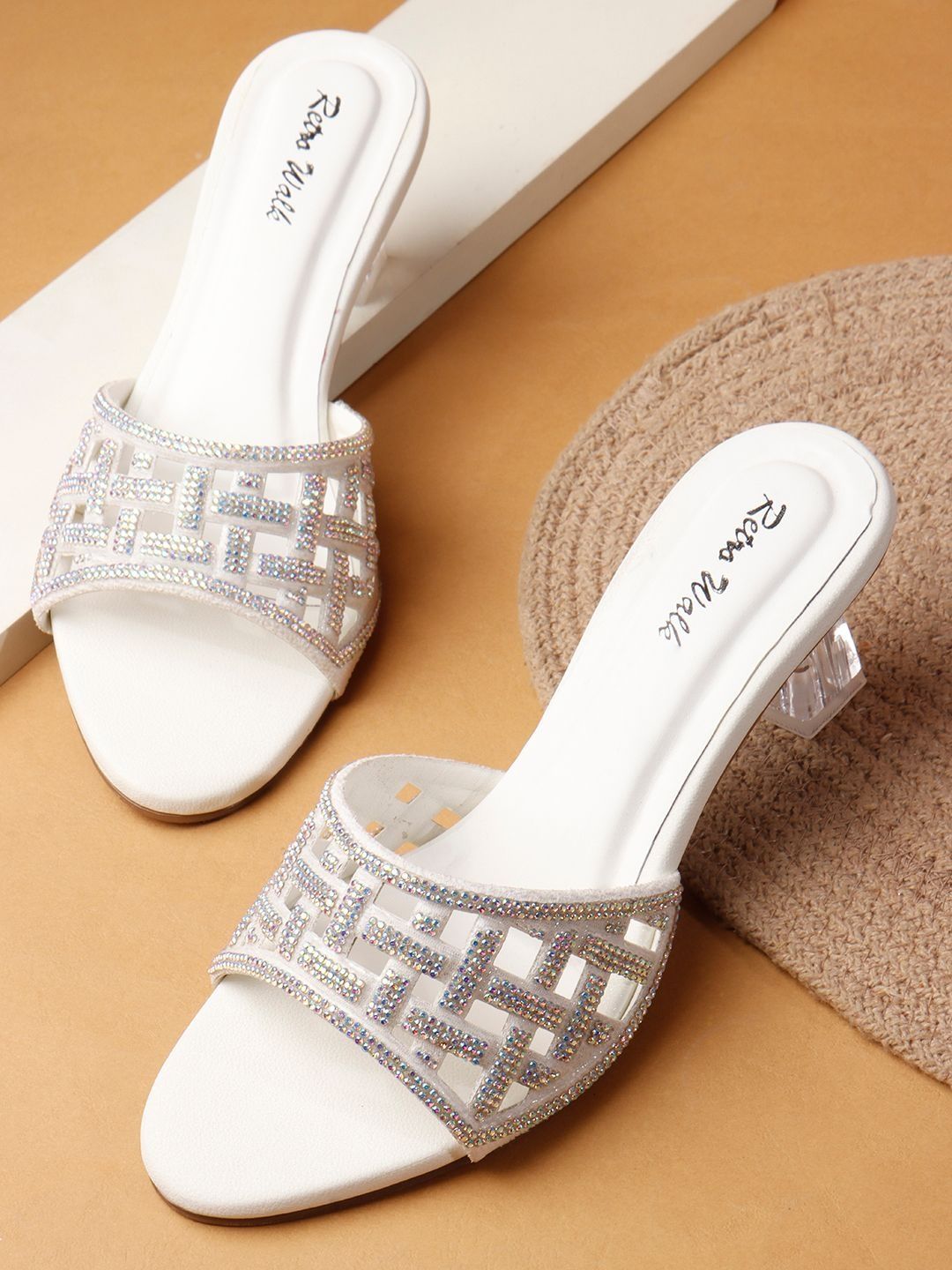 Retro Walk Embellished Party Block Mules