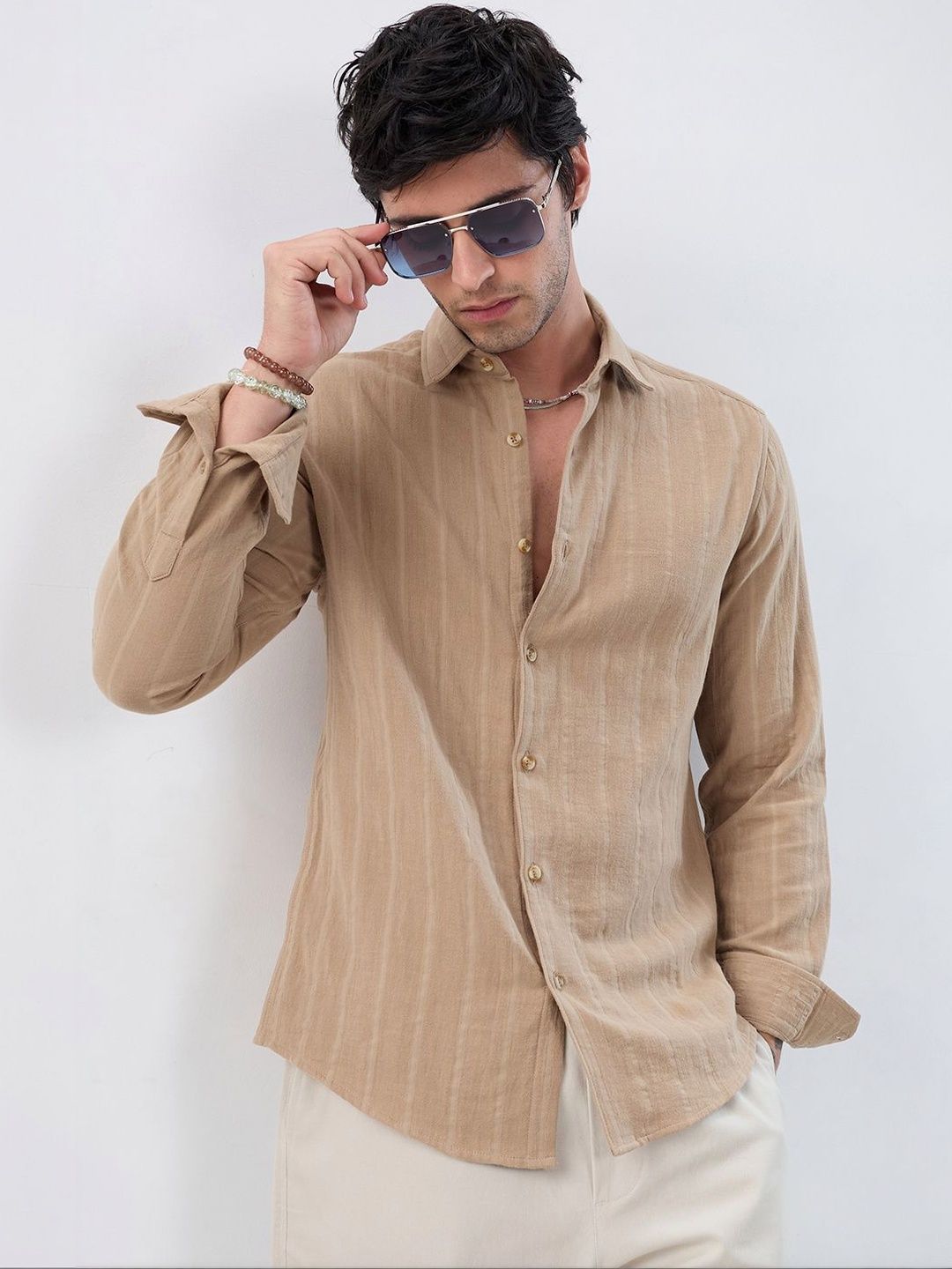 VASTRADO Tuscan Double Stripes Cotton Long Sleeves Slim Fit Shirt