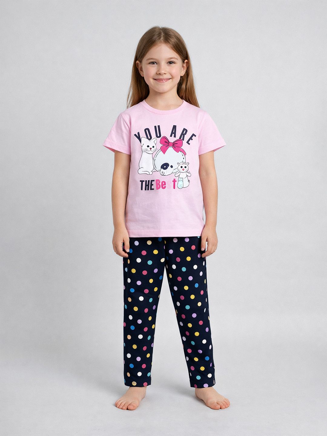Todd N Teen Girls Pink & Black Printed Night suit