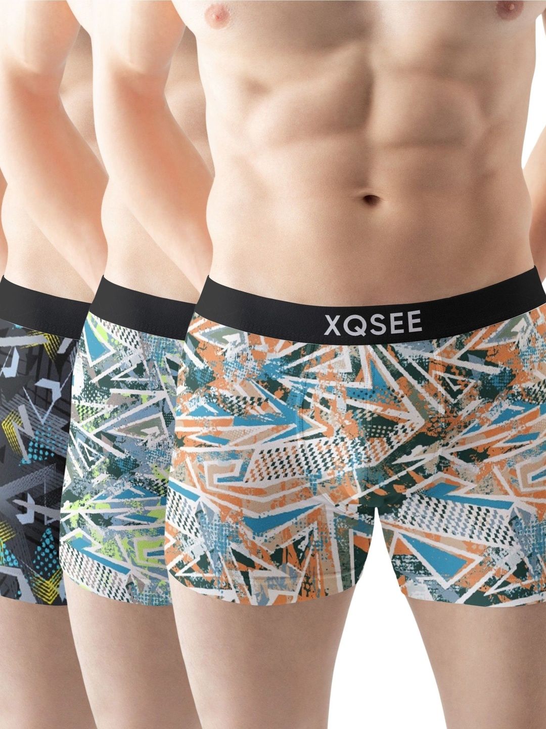 XQSEE Men Pack Of 3 Printed Mid -Rise Short Trunk