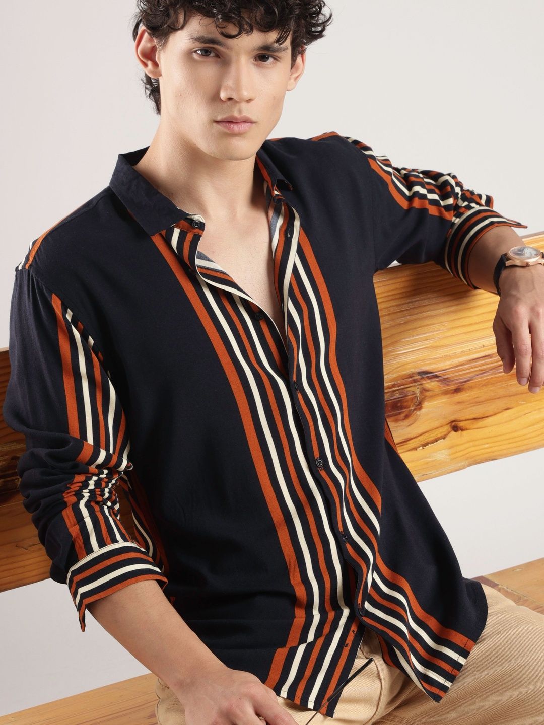 HERE&NOW Men Slim Fit Striped Casual Shirt