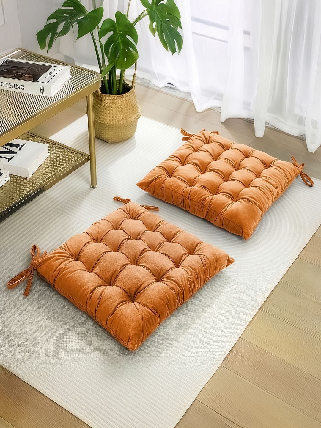 Myntra Elegant Homes Velvet Lightweight 2Pcs Chair Pad Cushions