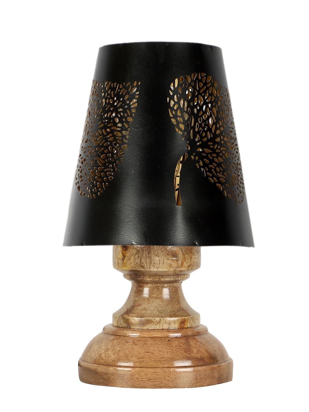Aura Black Textured Wood Frusturical Shaped Table Lamp