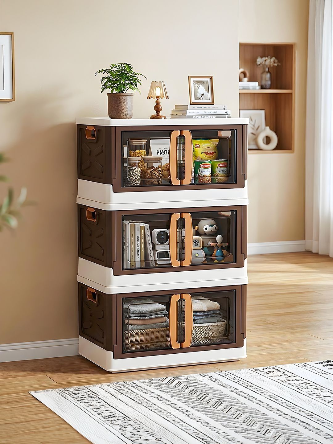Snap-on STACKING CUBE BOX （Brown White） Buy RUBOXA 3 Pcs Brown & Ivory Plastic Drawer Rack Storage Box