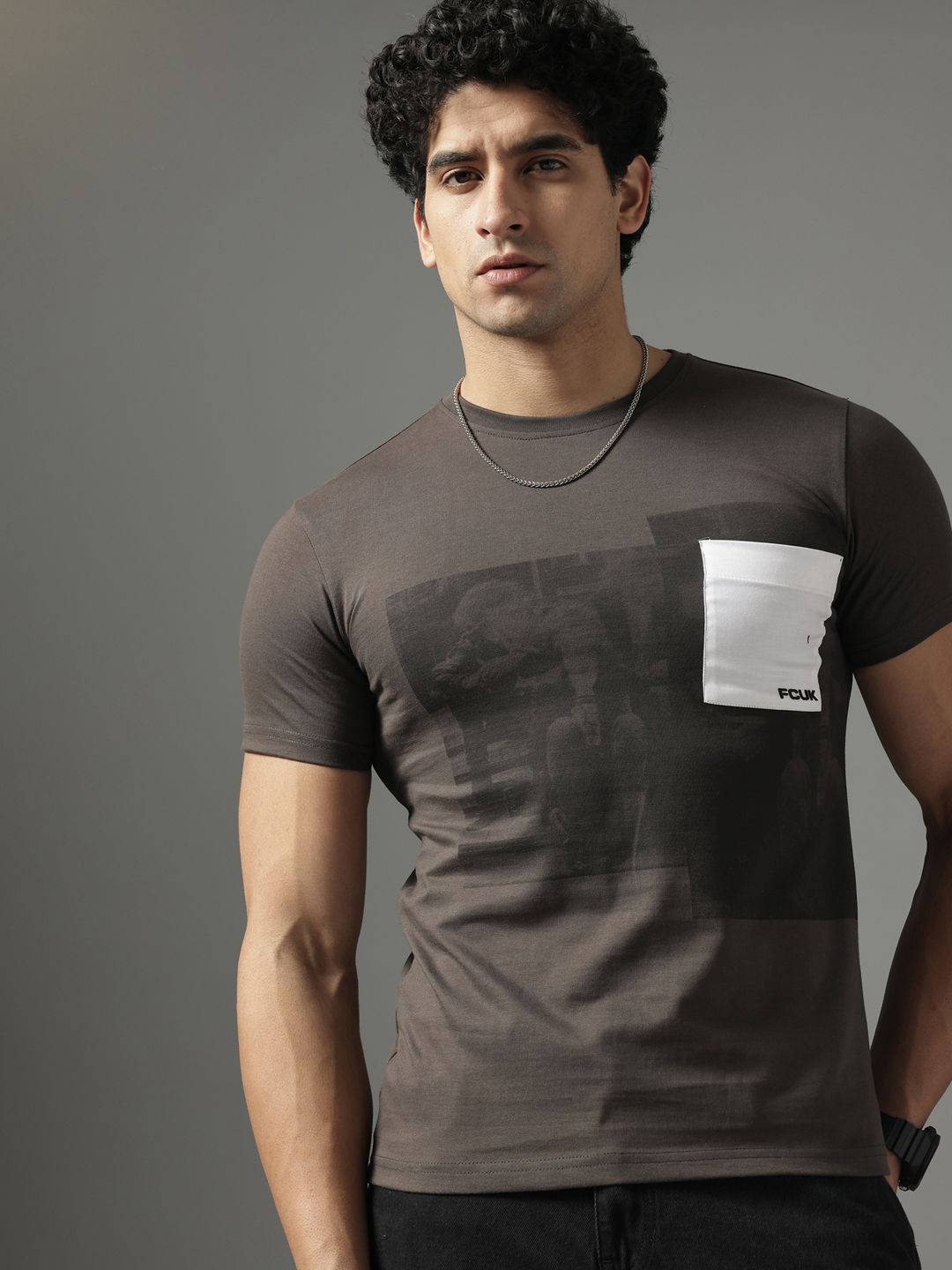 FCUK Graphic Printed Pure Cotton Pocket T-shirt
