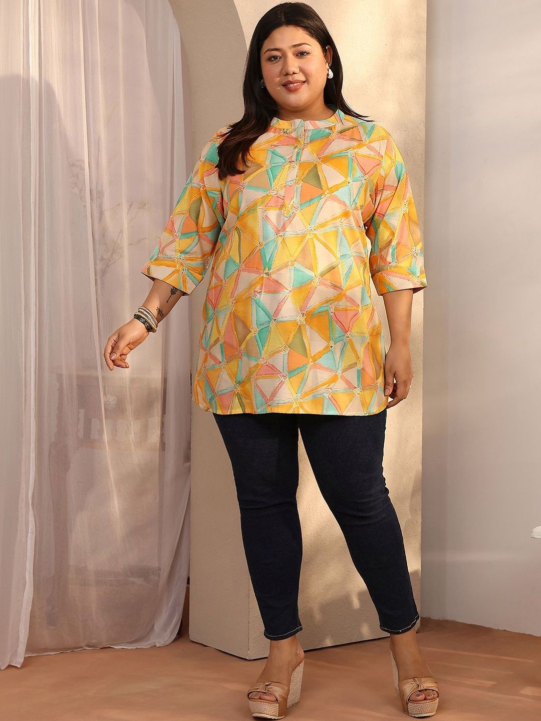 Extra Love By Libas Plus Size Geometric Printed Kurti