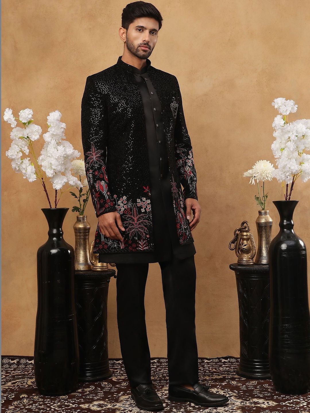 Jompers Embroidered Mandarin Collared Sherwani Set