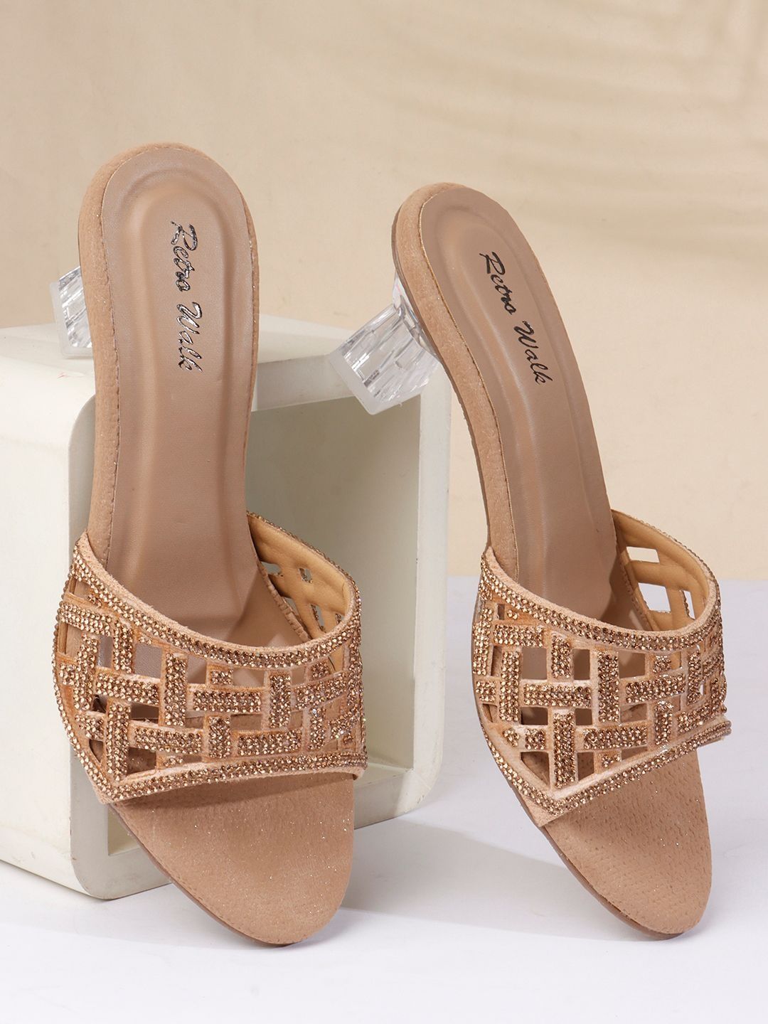 Retro Walk Embellished Party Block Sandals