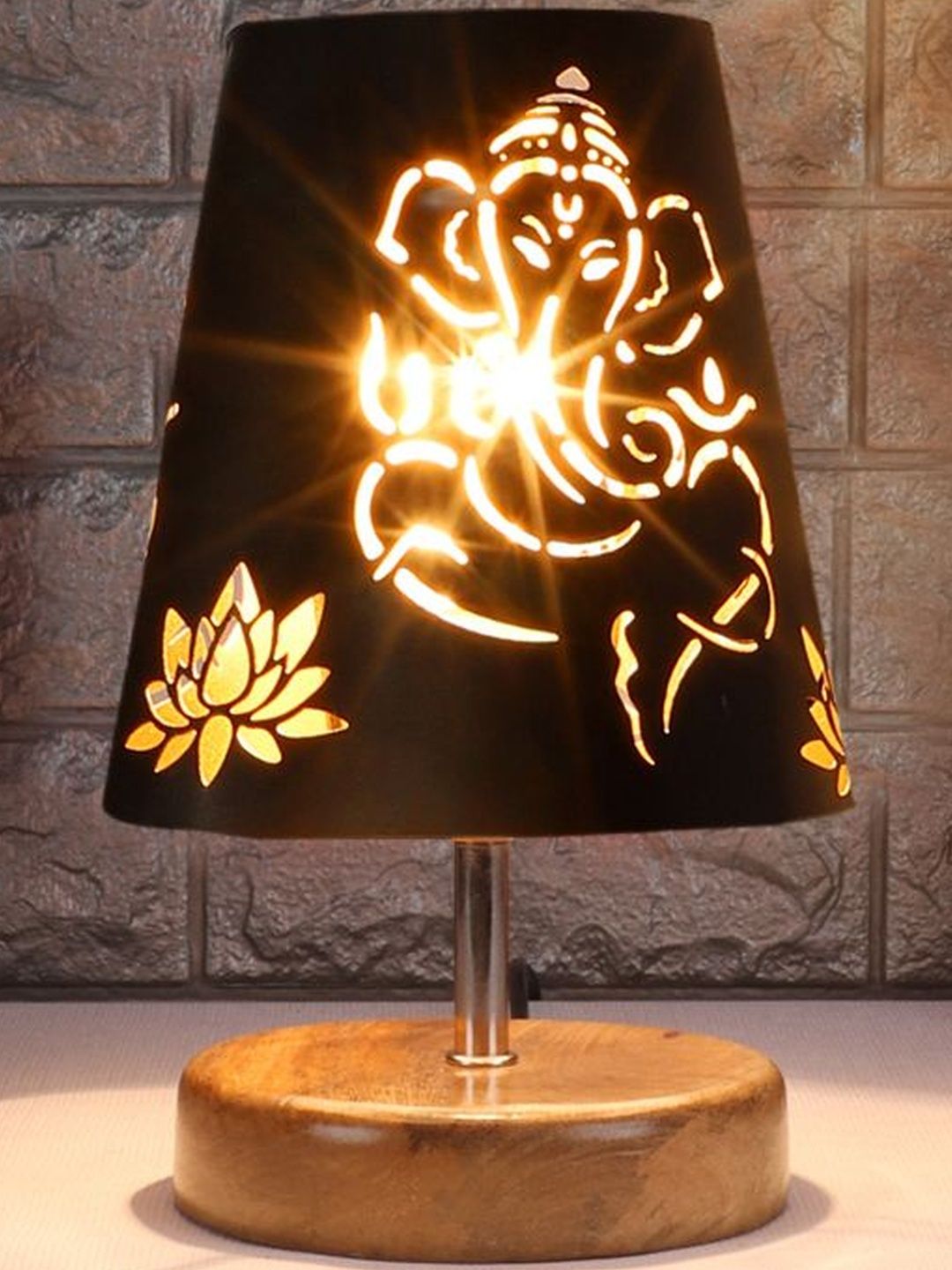 Aura Black Wood Traditional Frusturical Shaped Table Lamp
