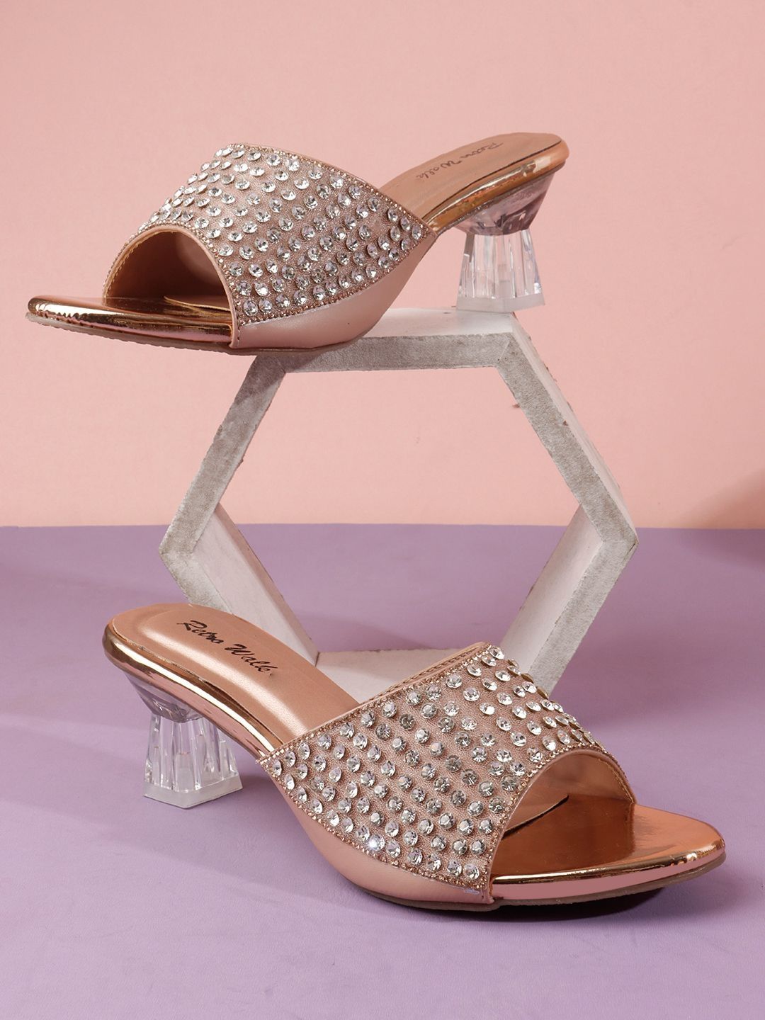 Retro Walk Embellished Party Block Sandals