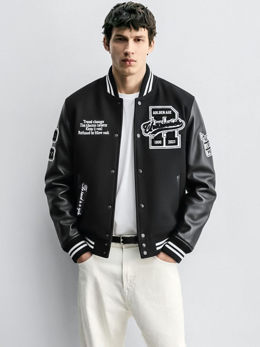 The Indian Garage Co Men Varsity Jacket with Embroidered