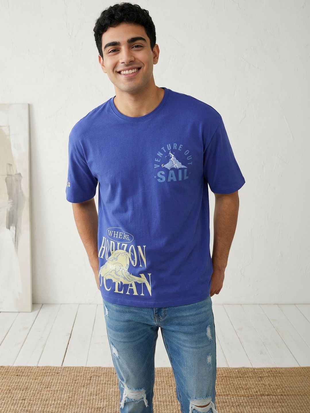 Mast & Harbour Men Printed Pure Cotton T-shirt