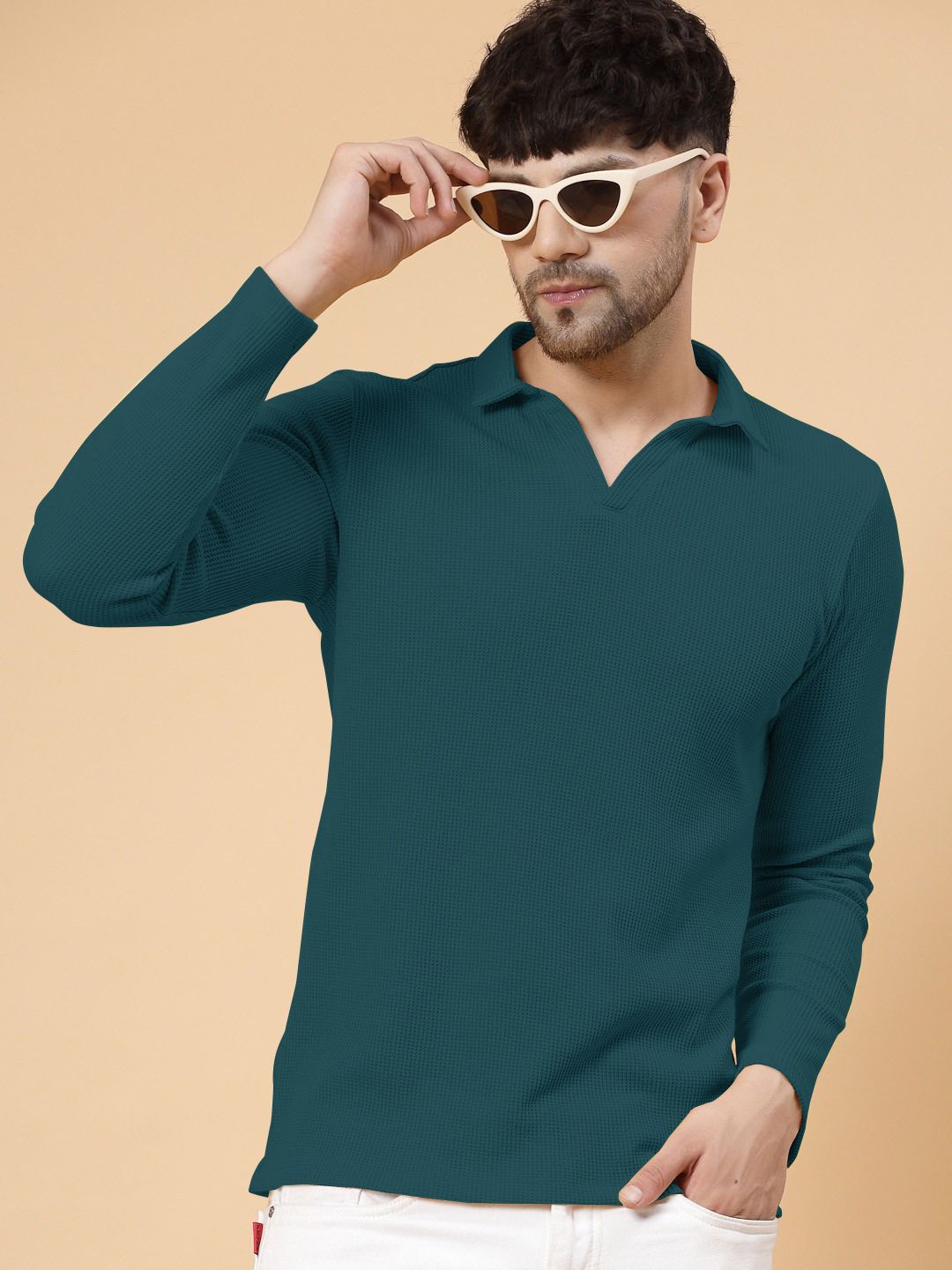 KAJARU Men Self Design Polo Collar T-shirt