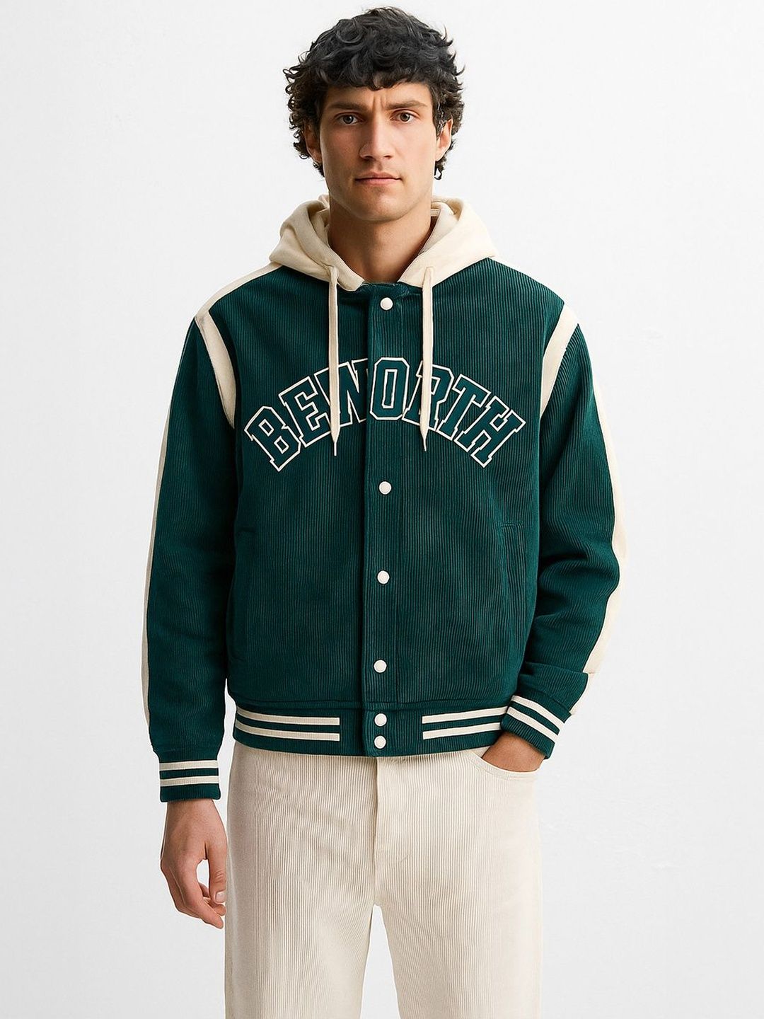 The Indian Garage Co Men Typography Varsity Jacket Embroidered