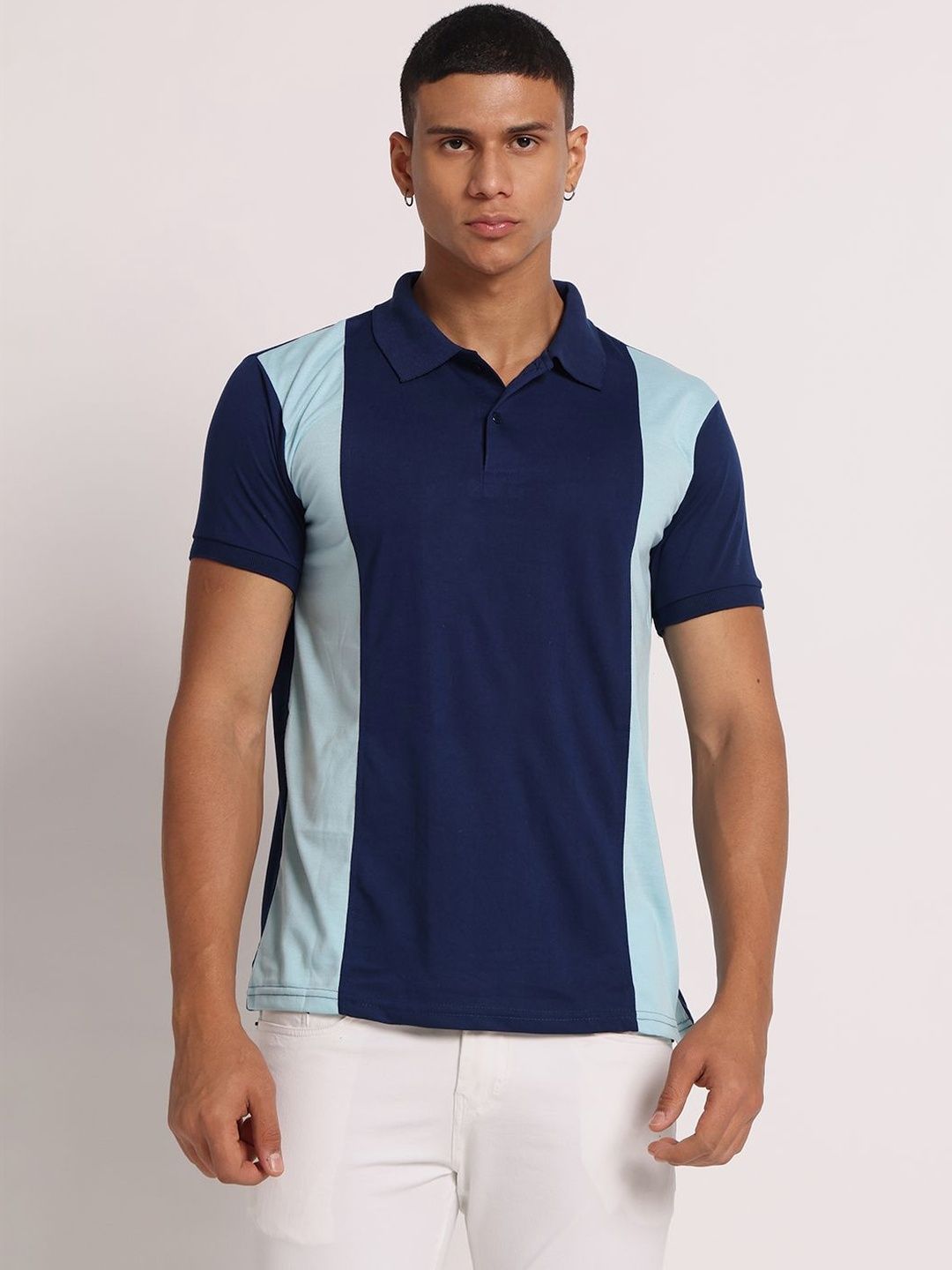 9LKHA Men Colourblocked Polo Collar T-shirt
