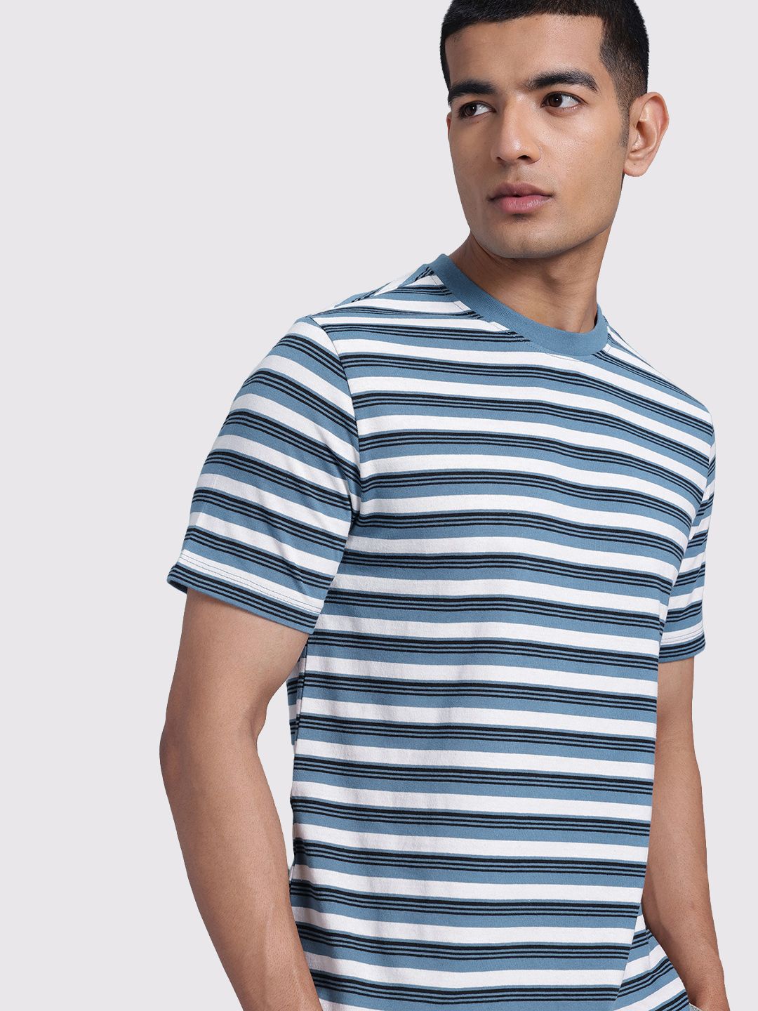 The Roadster Life Co. Striped Round Neck Knitted T-shirt