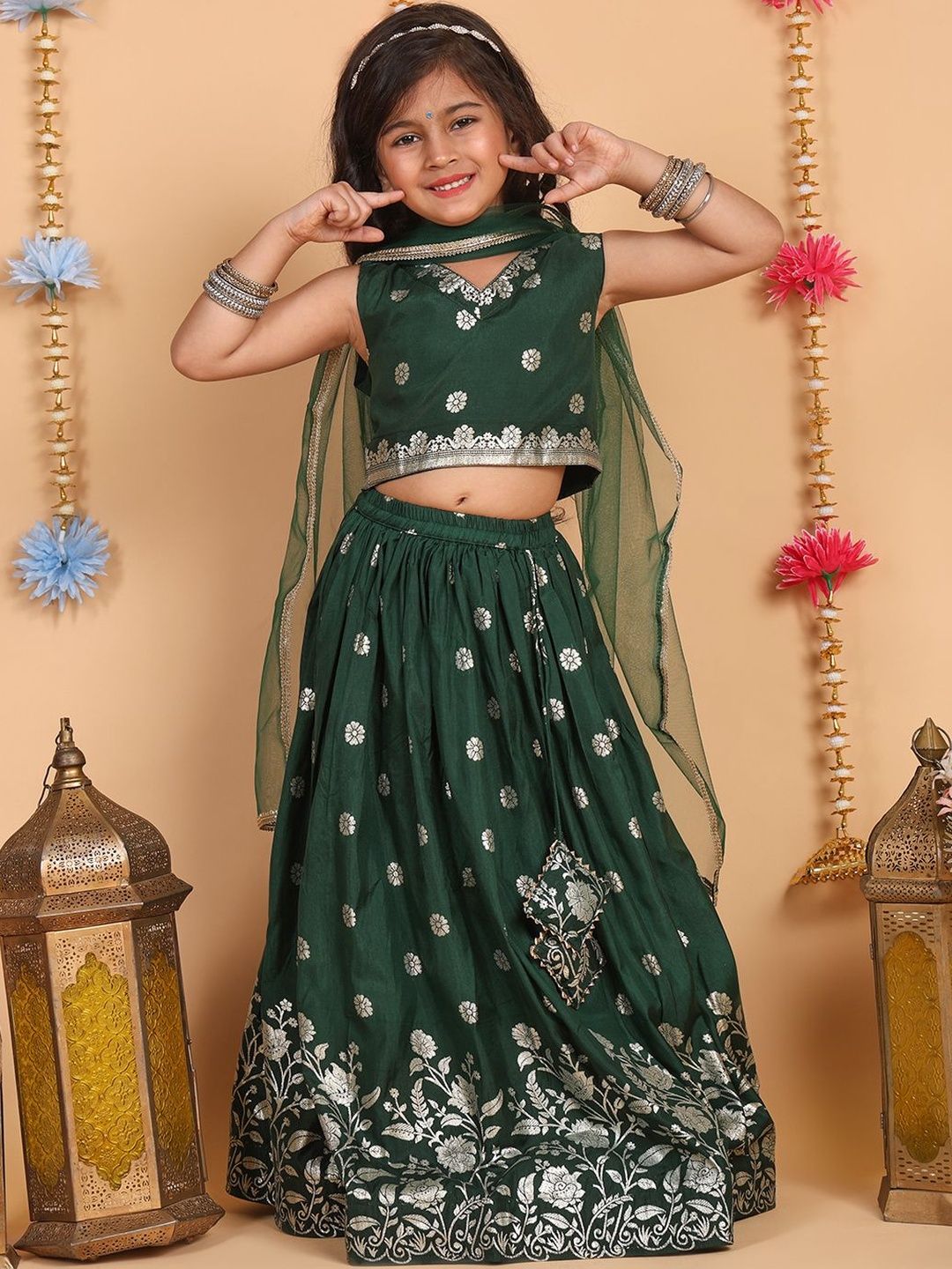 Superminis Girls Embroidered Sequinned Ready to Wear Lehenga & Blouse With Dupatta