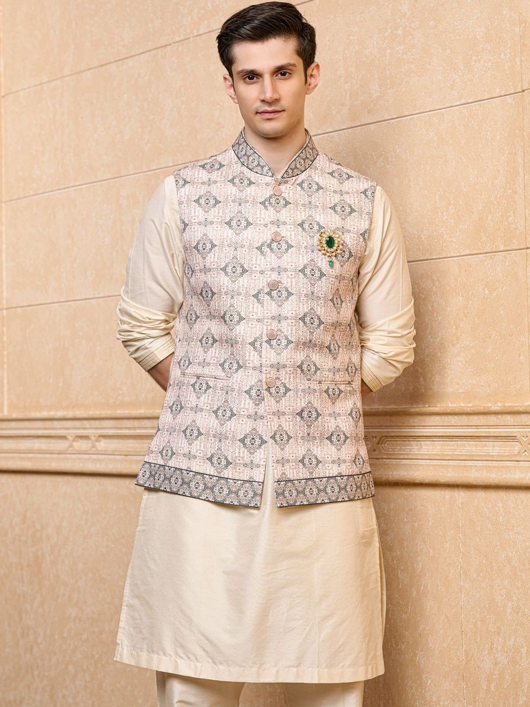 Tasva Printed Woven Mandarin Collar Nehru Jackets