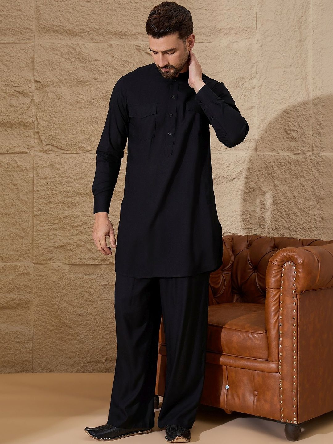 House of Pataudi House of Pataudi Mandarin Collar Kurta Sets