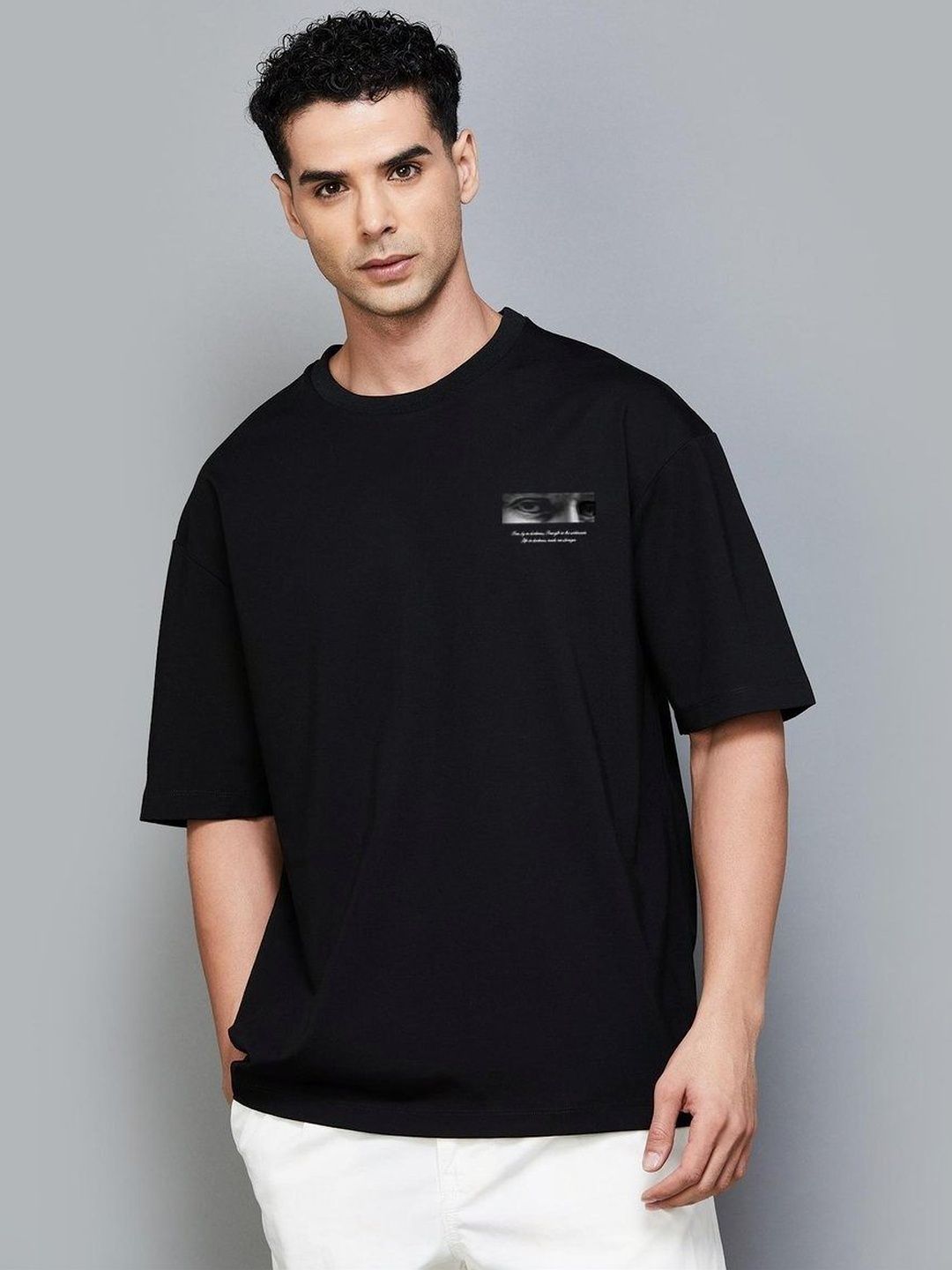 R.Code by The Roadster Life Co. Men Printed Drop-Shoulder Sleeves T-shirt